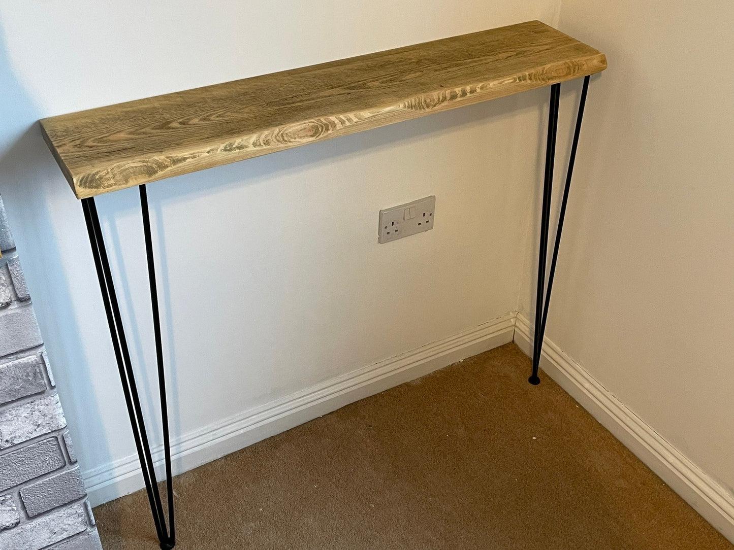 live edge Console Table with Hairpin Legs, radiator shelf, Wooden Rustic Hallway table, Radiator Shelf / Cover, Handmade Wooden Hall Table. - Industerior
