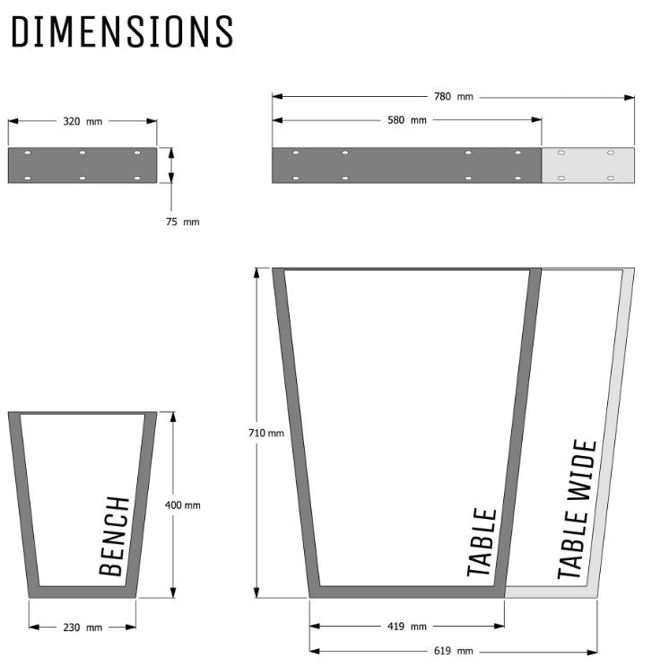 V - FRAME INDUSTRIAL LEGS - various sizes and colours