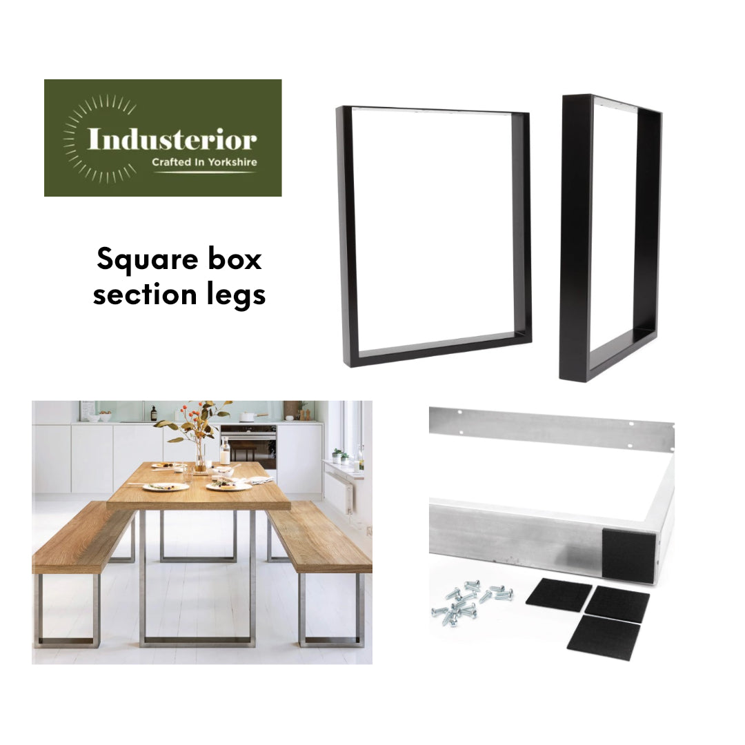 Rustic Elegance: Solid Oak Dining Table with Waney Edge and Industrial Style Box Section Legs