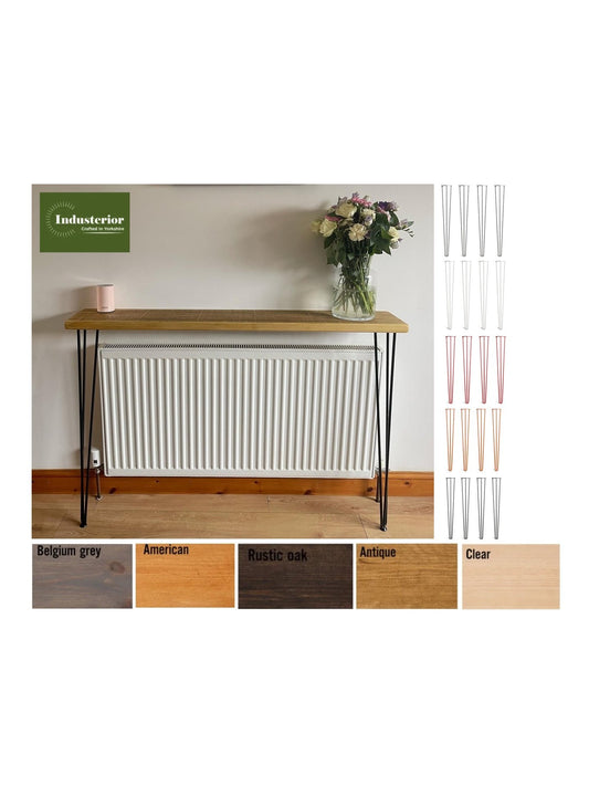 Rustic Console Table with Hairpin Legs, radiator shelf, Wooden Rustic Hallway table, Radiator Shelf / Cover, Handmade Wooden Hall Table - Industerior