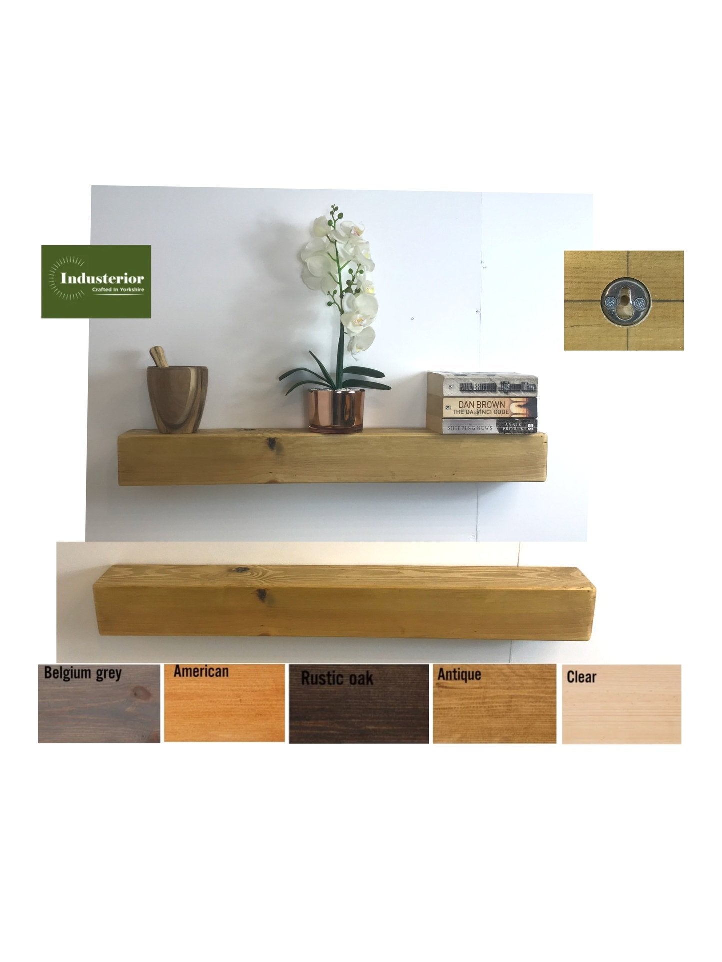 Rustic Solid Pine floating Shelf, Handcrafted, Floating pine Mantel Shelf, 95mm x 95mm, 5 wood finishes. free Uk delivery