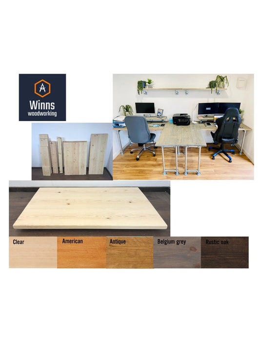 Chunky Rustic Solid wood table tops 66cm wide by various lengths. Top only, Stained to a colour of your choice. - Industerior