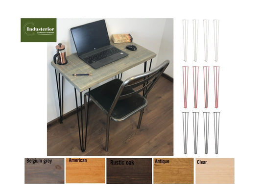 Small Rustic office Desk with hair pin legs- 5 choices of wood finish - Industrial style - solid wood office desk - sustainable timber. - Industerior