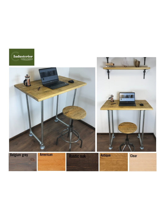 Standing Home Desk with silver pipe legs in 5 wood colours. Industrial style standing Desk, home office. Rustic standing desk - Industerior
