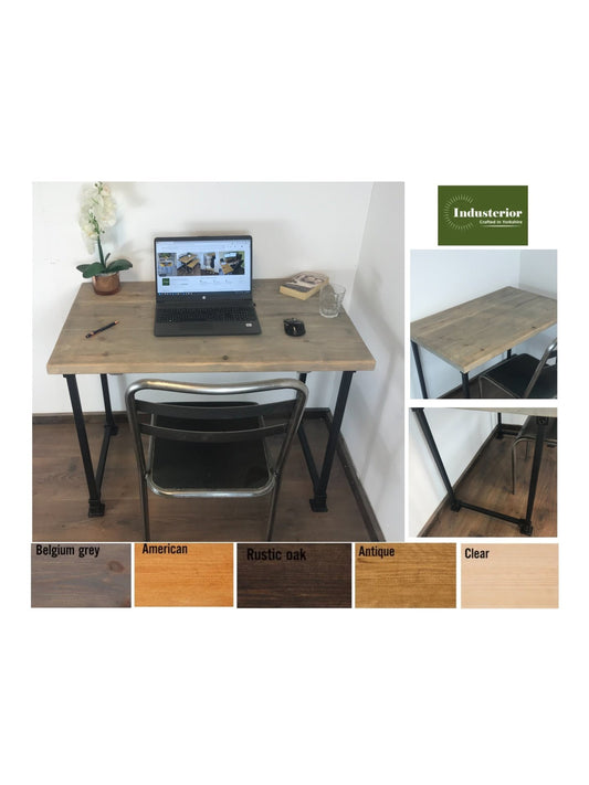 Home office desk with black square adjustable legs. 5 rustic wood colours. Industrial style. Simple Allan key installation, The Axlewood - Industerior