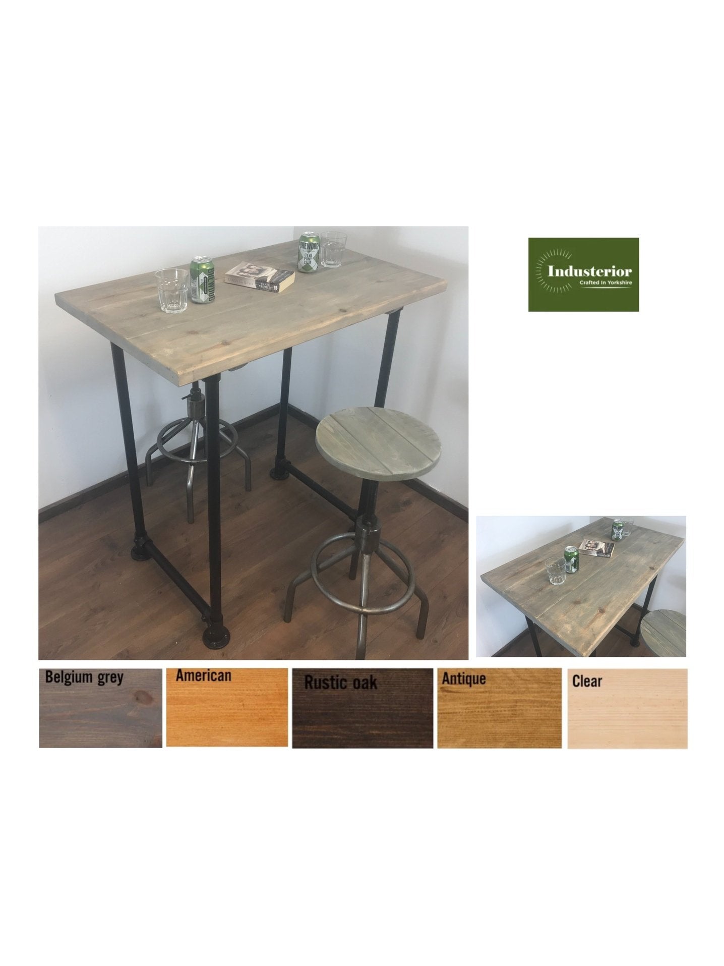 Industrial Rustic Breakfast Bar Free standing - Black pipe style legs - adjustable feet - sustainable wood - hand made in Yorkshire.
