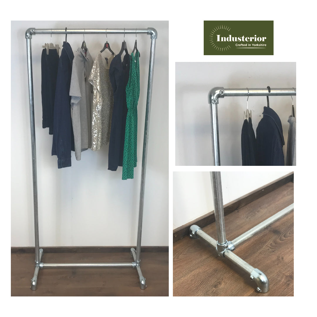 Sturdy Clothing Rail- 180cm high - Industrial clothing rail - Silver steel pipe - garment rail - various widths