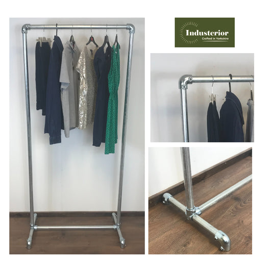 Sturdy Clothing Rail- 180cm high - Industrial clothing rail - Silver steel pipe - garment rail - various widths - Industerior