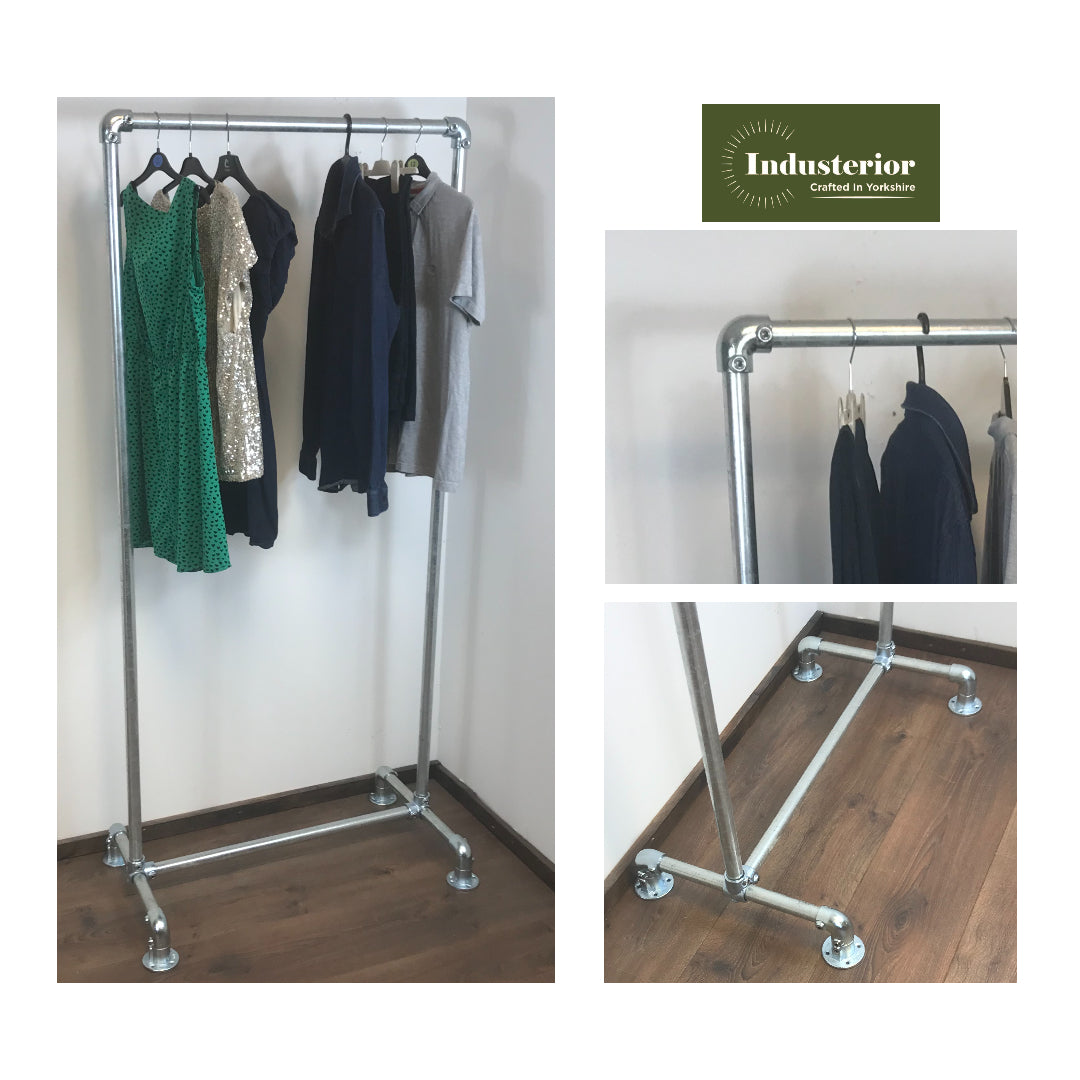 Sturdy Clothing Rail- 180cm high - Industrial clothing rail - Silver steel pipe - garment rail - various widths