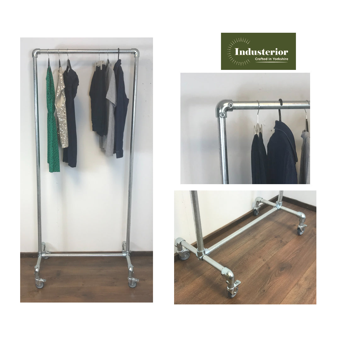 Sturdy Clothing Rail- 180cm high - Industrial clothing rail - Silver steel pipe - garment rail - various widths