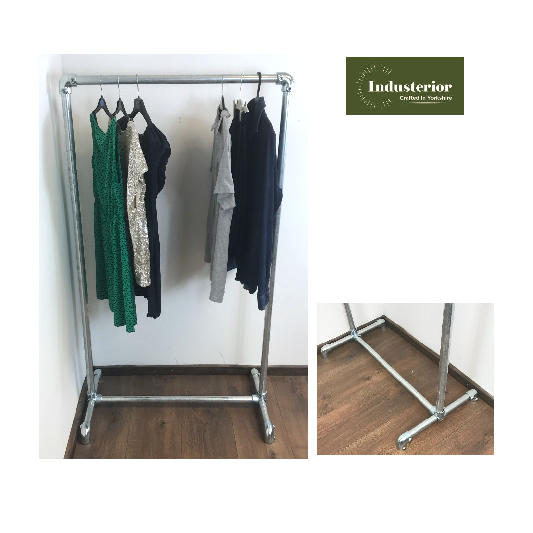 Sturdy Clothing Rail- 150cm high - Industrial clothing rail - Silver steel pipe - garment rail - various widths