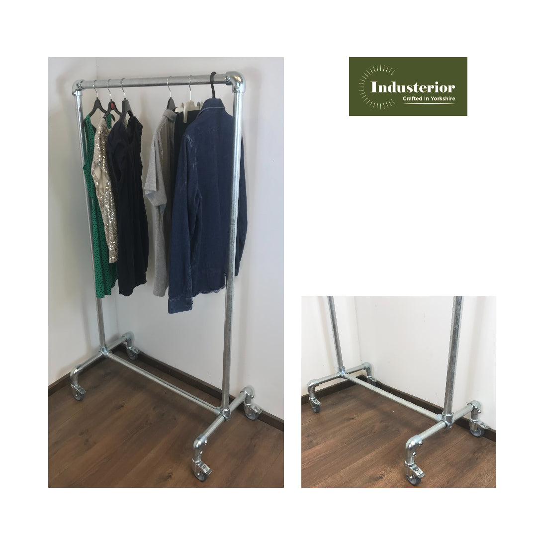 Sturdy Clothing Rail- 150cm high - Industrial clothing rail - Silver steel pipe - garment rail - various widths