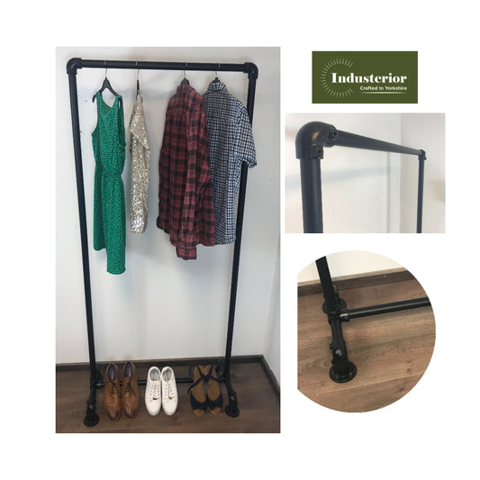Sturdy Clothing Rail- 180cm high - Industrial clothing rail - BLACK steel pipe - garment rail - various widths - Industerior