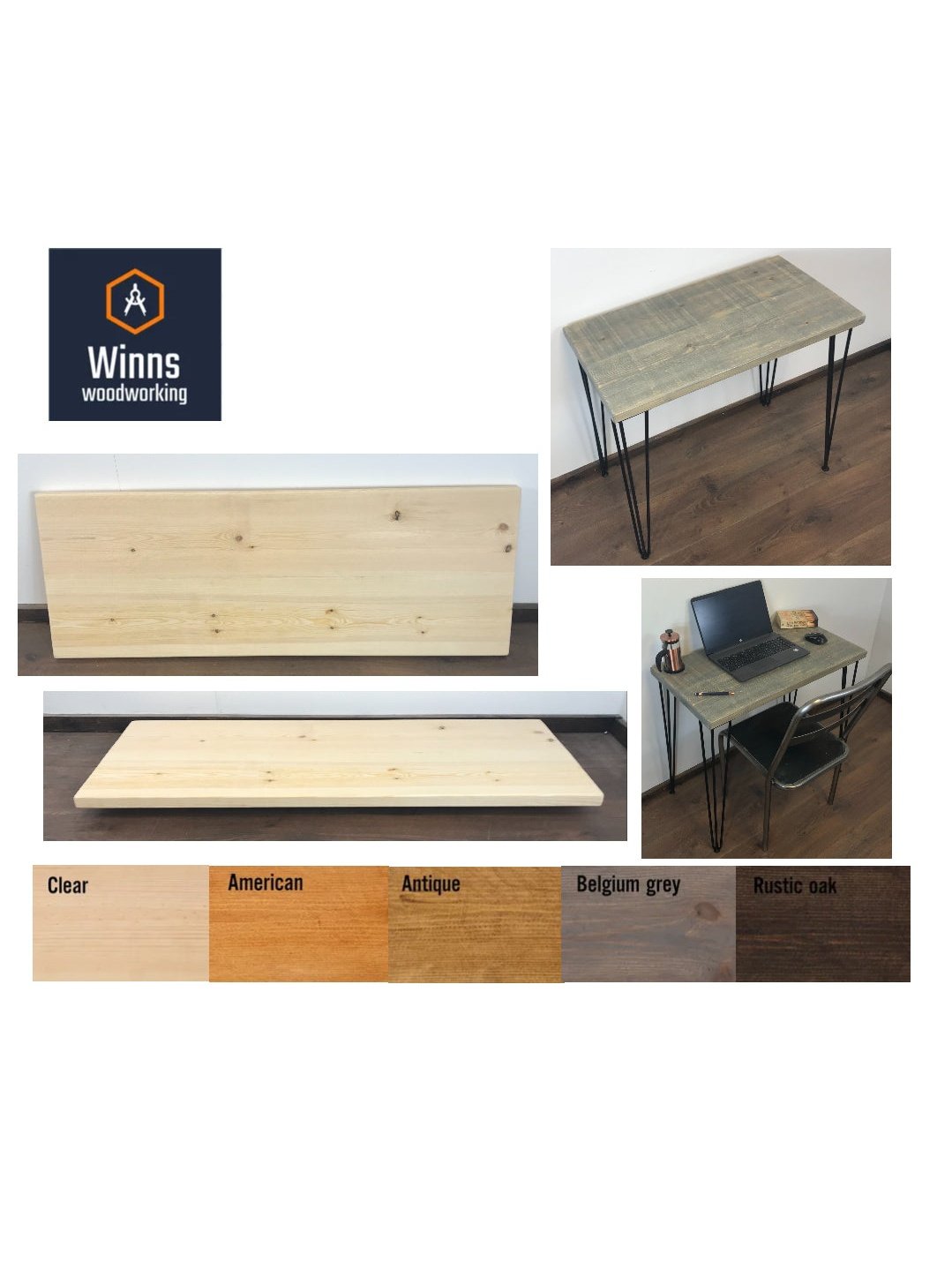 Chunky Rustic Solid wood table tops 44cm wide by various lengths. Top only, Stained to a colour of your choice.