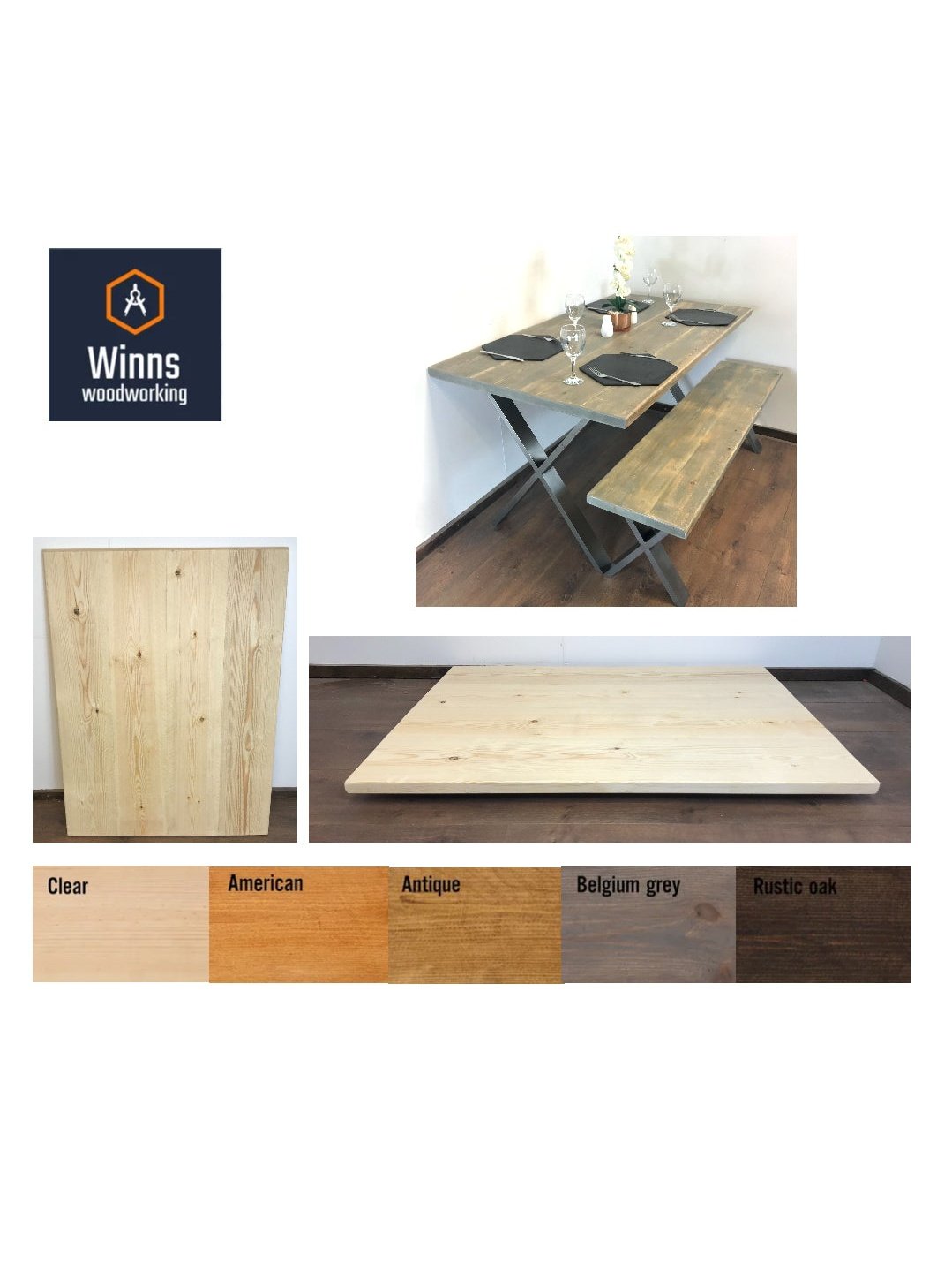 Chunky Rustic Solid wood table tops 88cm wide by various lenghts. Top only, Stained to a colour of your choice.
