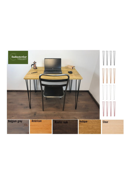 Rustic office Desk with hair pin legs, 5 choices of rustic wood with Industrial style legs, solid wood office desk, sustainable timber. - Industerior