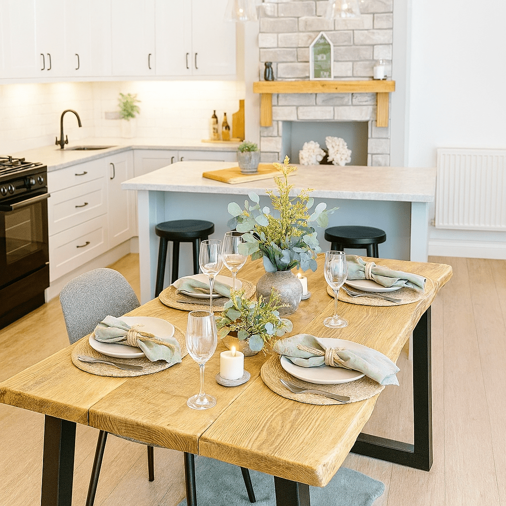 Live Edge Dining Table with Industrial box section legs in various styles