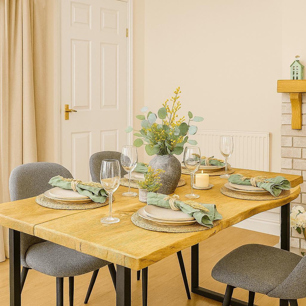 Live Edge Dining Table with Industrial box section legs in various styles