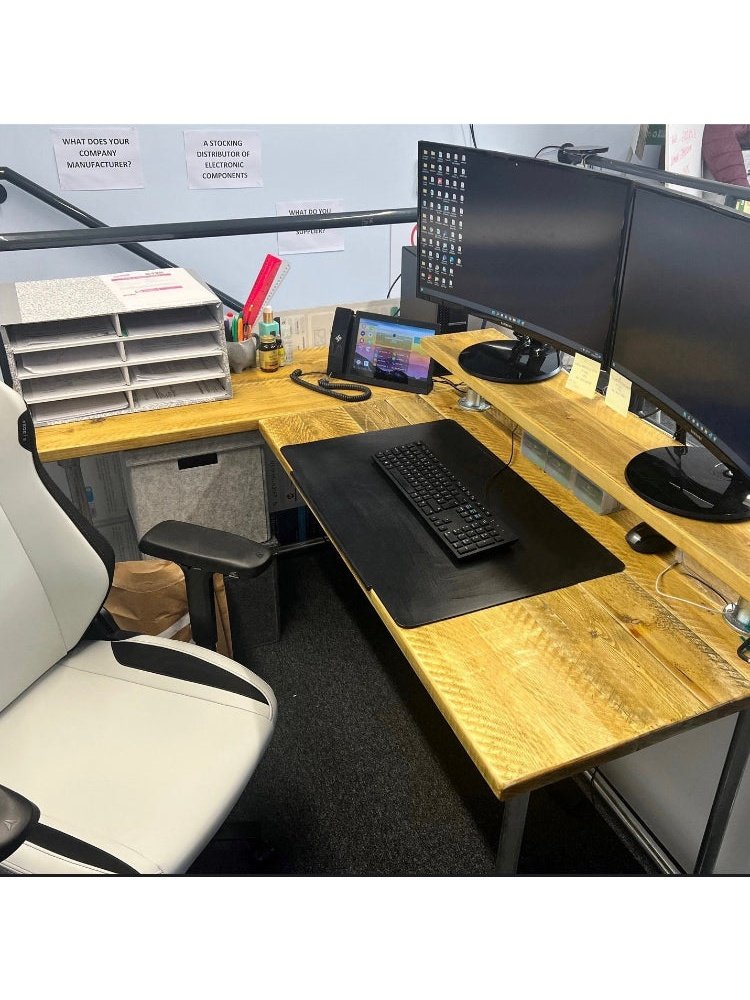 Rustic Industrial Office Corner Desk with Monitor Shelf and Silver Legs - Left or right Handed Style - 5 Colours