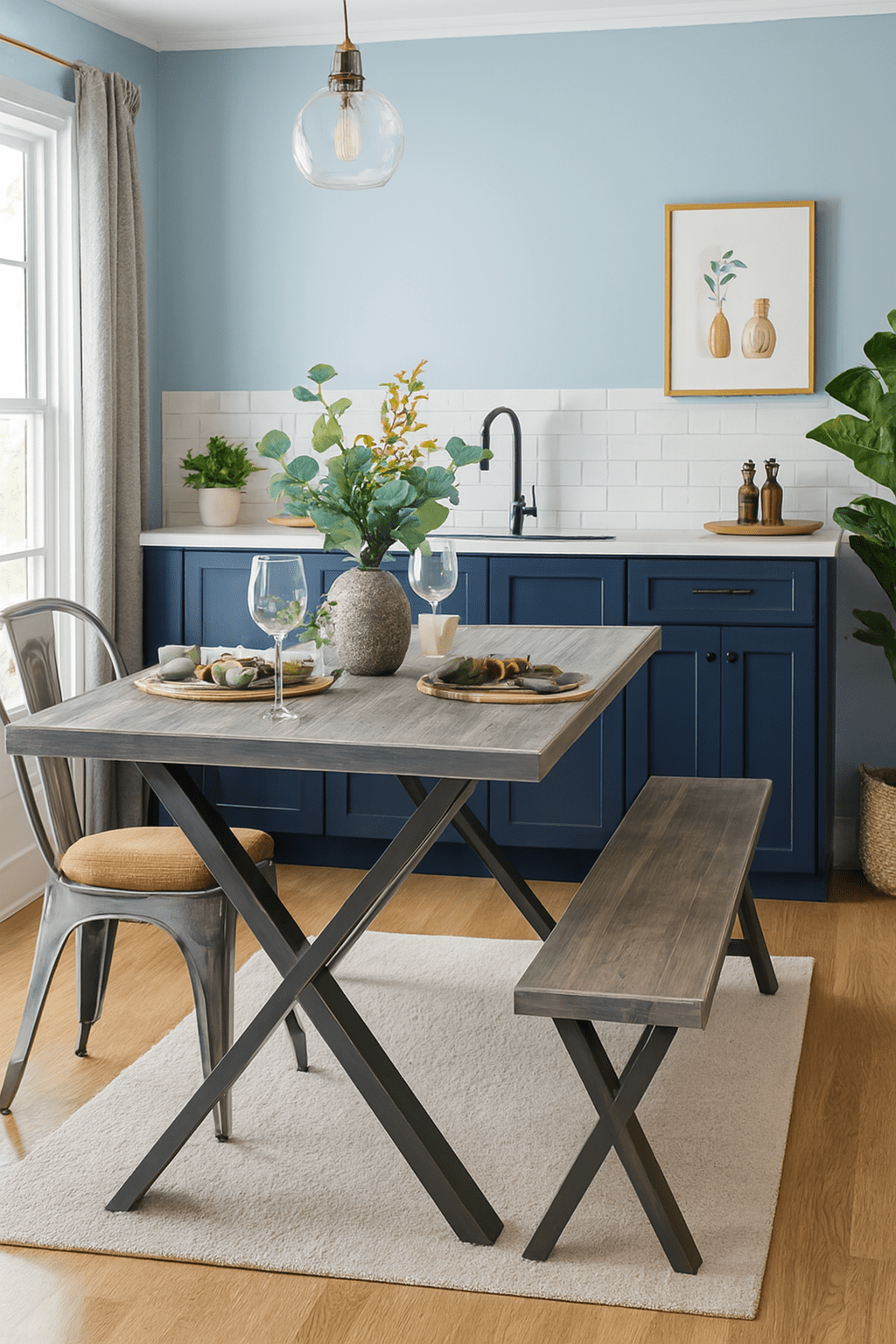 Rustic X-Leg Solid Wood Dining Table Set with Matching Bench Options