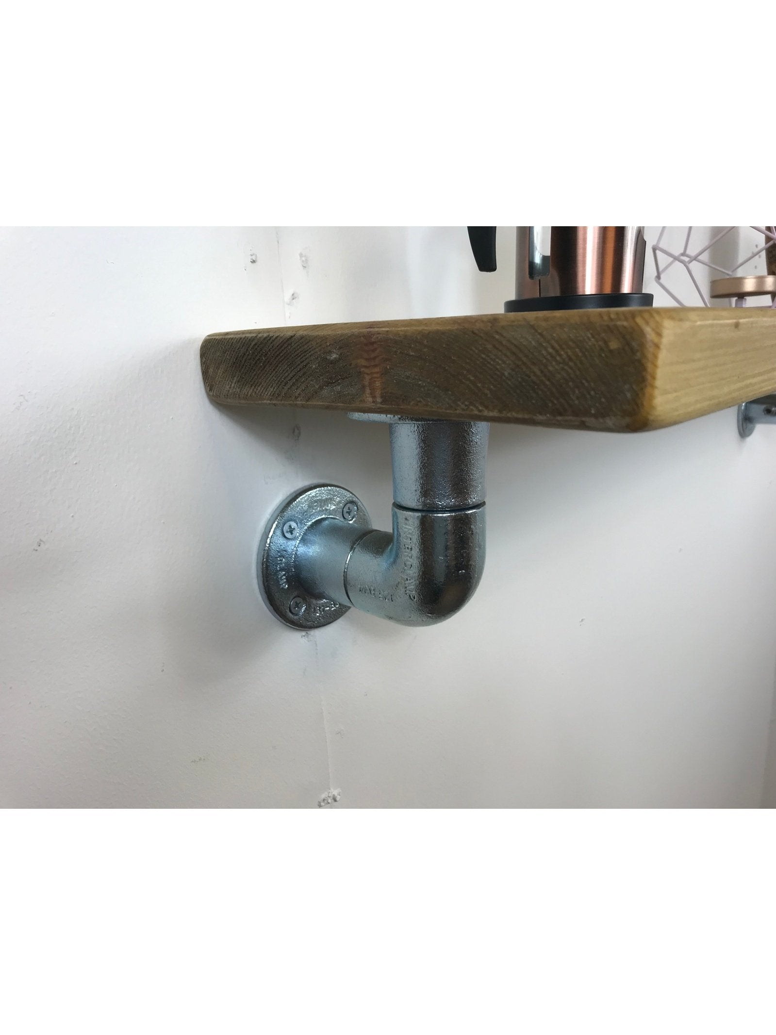 Rustic Shelves, handcrafted in solid wood, Industrial silver scaffold style Brackets, 5 wood colours, wall shelf - Industerior