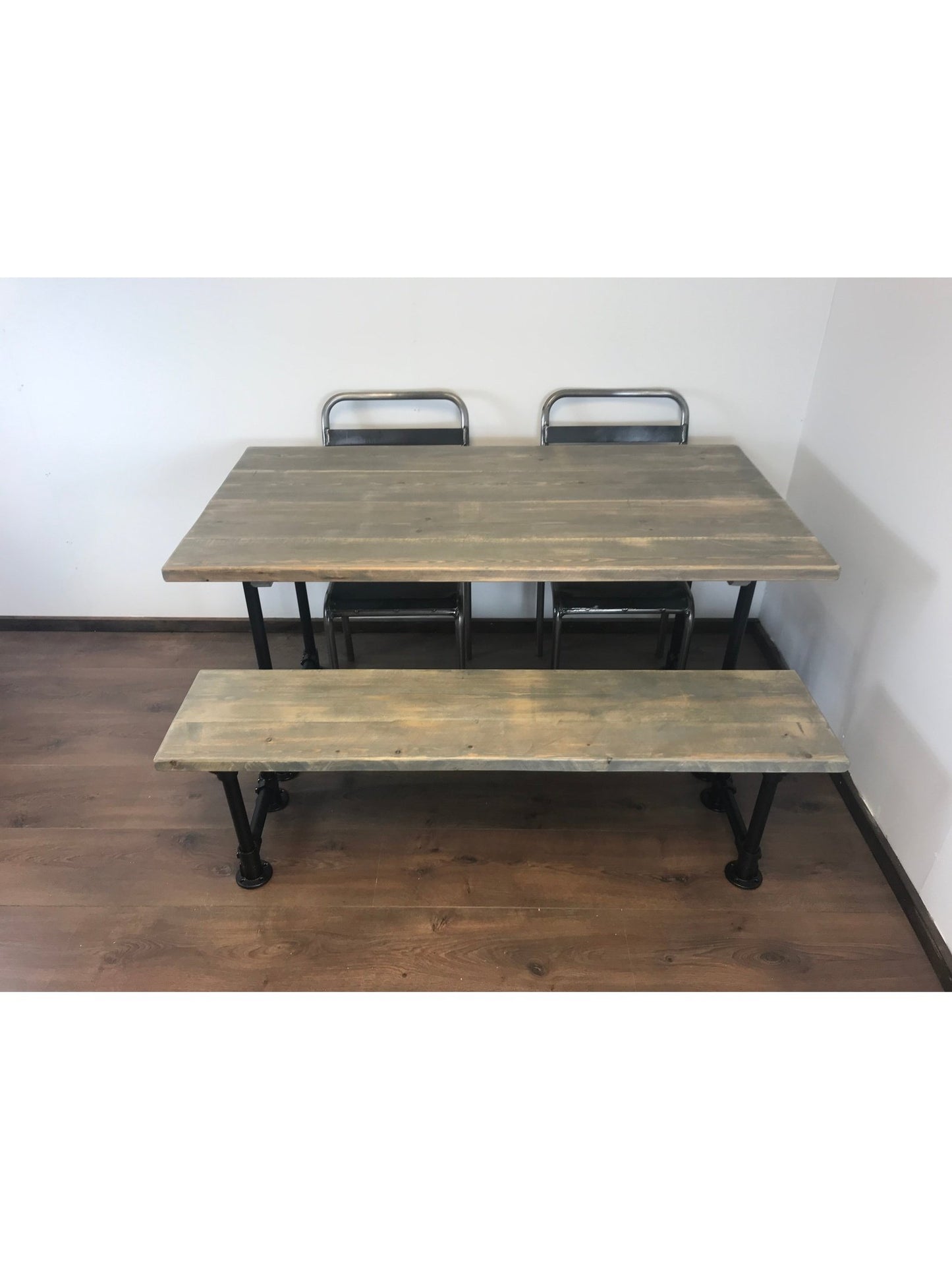 Dining table and bench set, choice of 5 wood finishes, Black industrial style legs, Rustic sustainable wood, rustic dining table THE FIRTREE