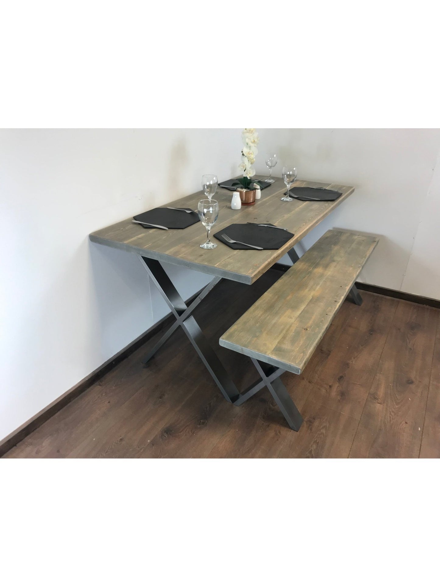 Dining Table with X Frame Legs in 2 finishes, Handmade with solid sustainable wood, dining table set.