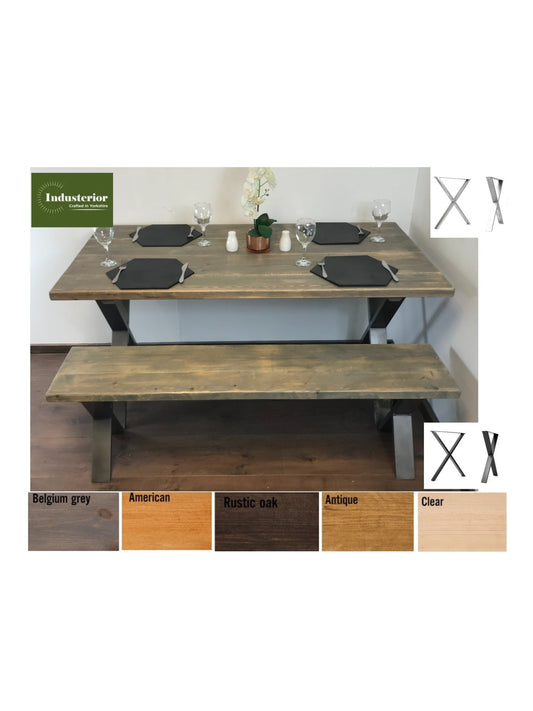 Dining Table with X Frame Legs in 2 finishes, Handmade with solid sustainable wood, dining table set. - Industerior
