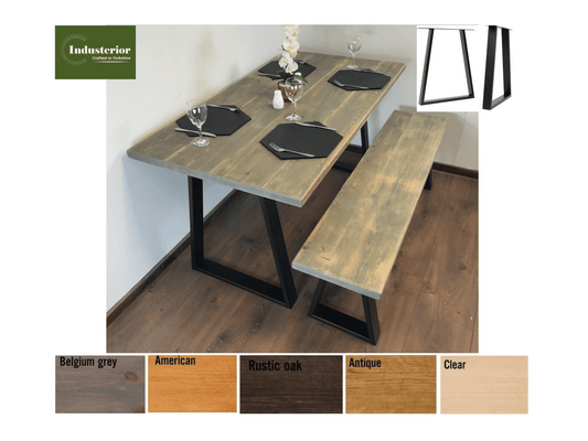Dining Table with Trapezium sty;e Frame Legs in 2 finishes, Handmade with solid sustainable wood, dining table set. - Industerior