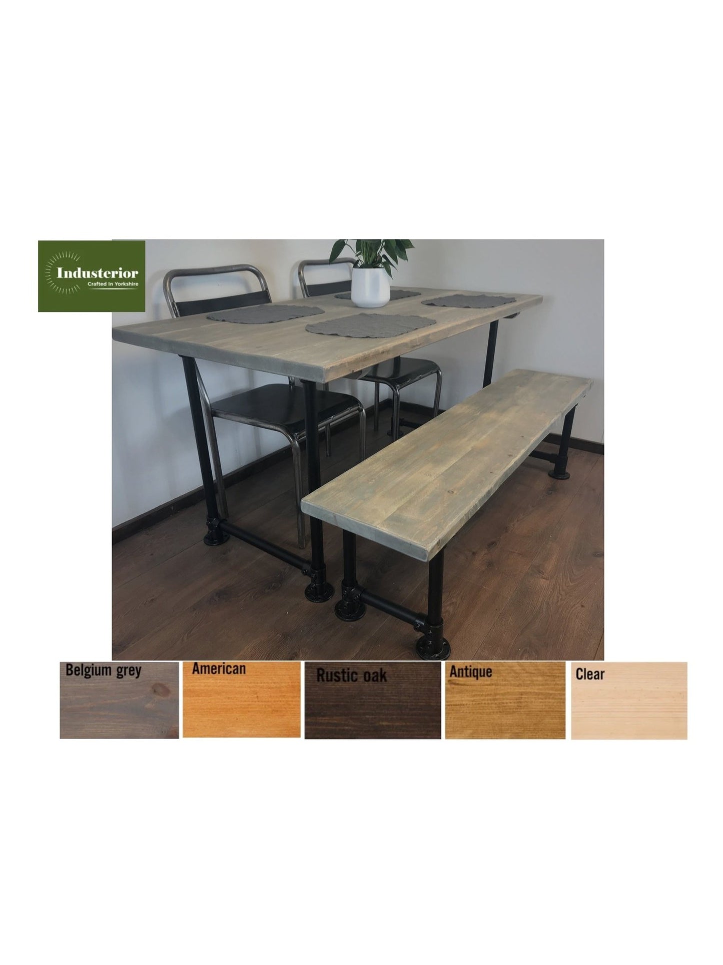 Dining table and bench set, choice of 5 wood finishes, Black industrial style legs, Rustic sustainable wood, rustic dining table THE FIRTREE