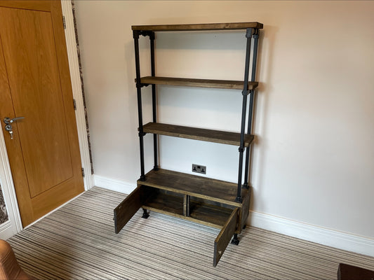 Elevate Your Space with Sustainability: The Industrial/Rustic Ladder Style Shelving Unit with Cupboard