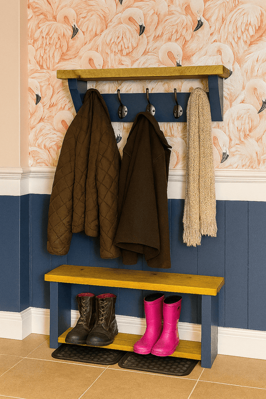 Hicks Blue Coat Rack, Hidden wall fixings, hand painted coat rack with antique shelf, Hallway furniture - Entrance Hall Rack