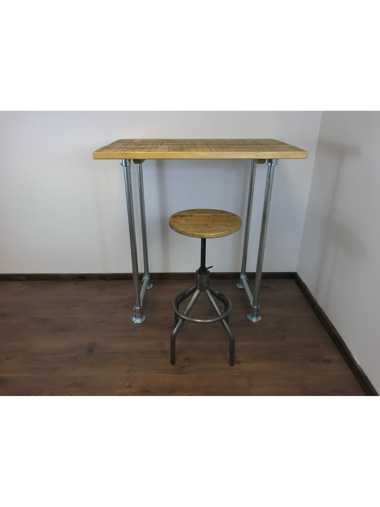 Standing Home Desk with silver pipe legs in 5 wood colours. Industrial style standing Desk, home office. Rustic standing desk