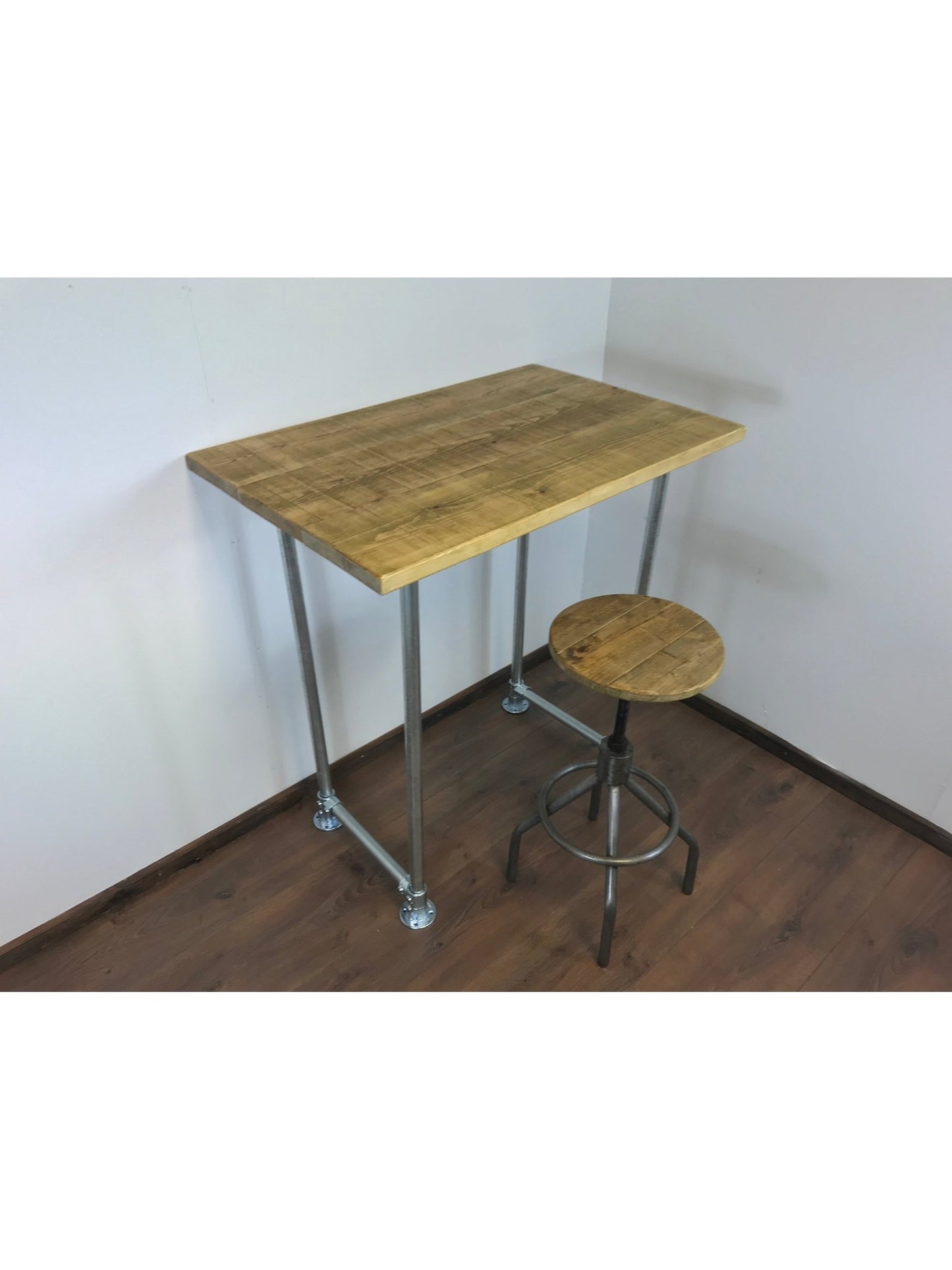 Standing Home Desk with silver pipe legs in 5 wood colours. Industrial style standing Desk, home office. Rustic standing desk