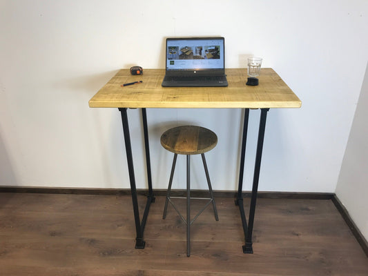 Standing Home Desk with black square legs in 5 wood colours. Industrial style standing Desk, home office. Rustic standing desk