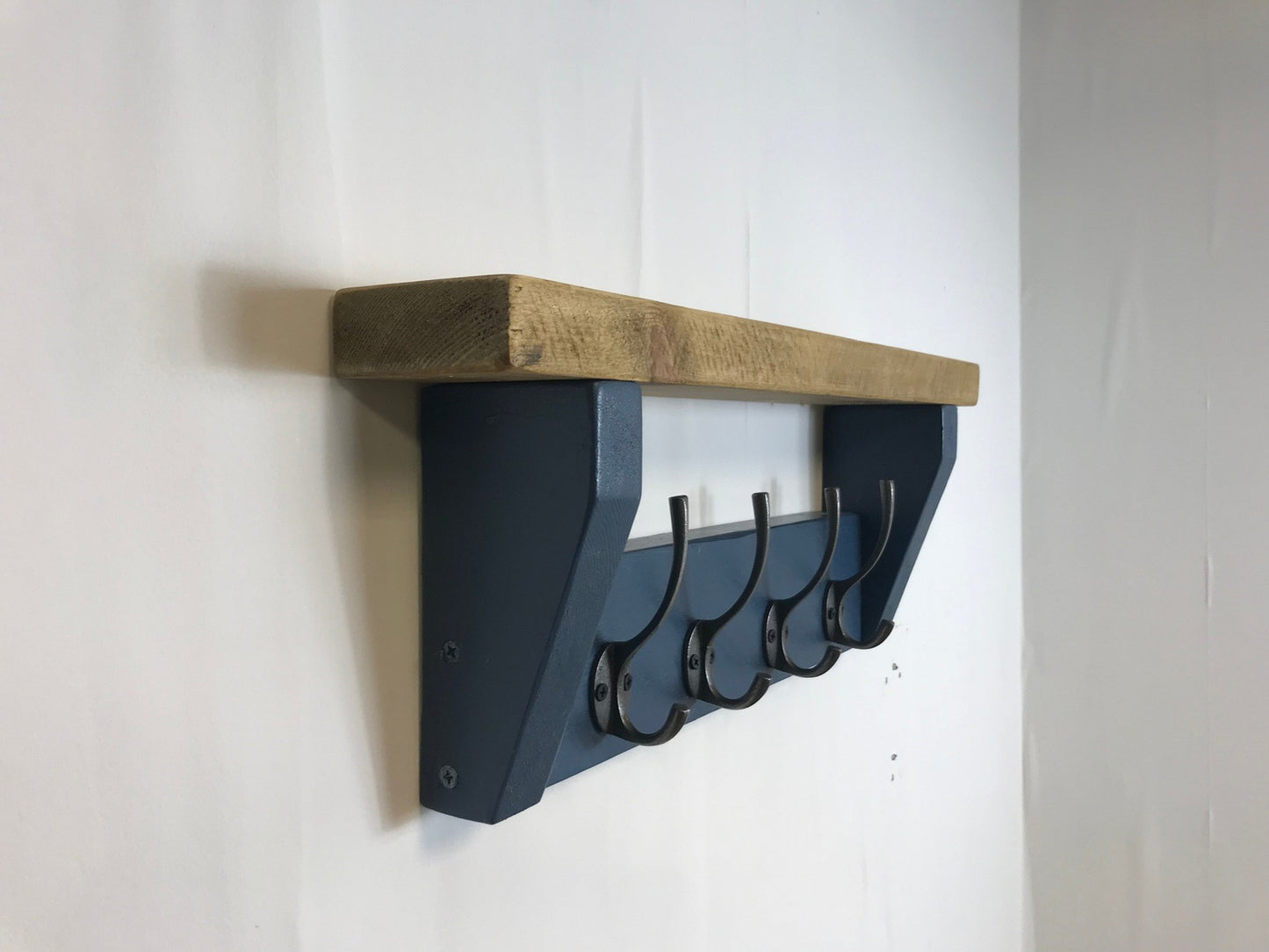 Hicks Blue Coat Rack, Hidden wall fixings, hand painted coat rack with antique shelf, Hallway furniture - Entrance Hall Rack