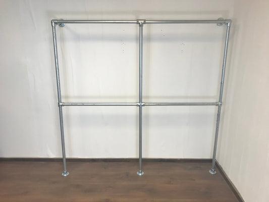 Wall-to-Floor Double Clothing Rail with 2 sections in Galvanized Silver or Black 180cm tall