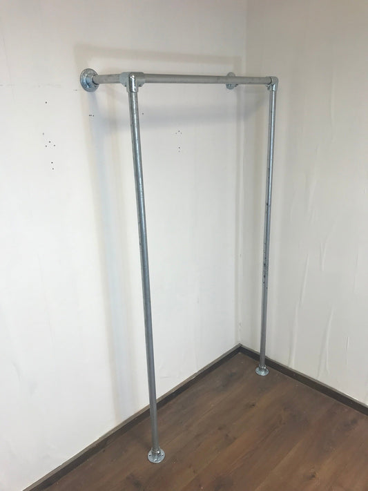 Wall-to floor -single Clothing Rail in Galvanized Silver or Black 180cm tall