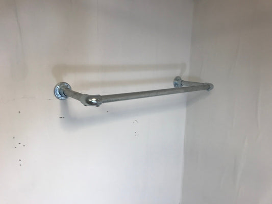 Wall fixed clothing rail in various widths. Black or galvanised silver.