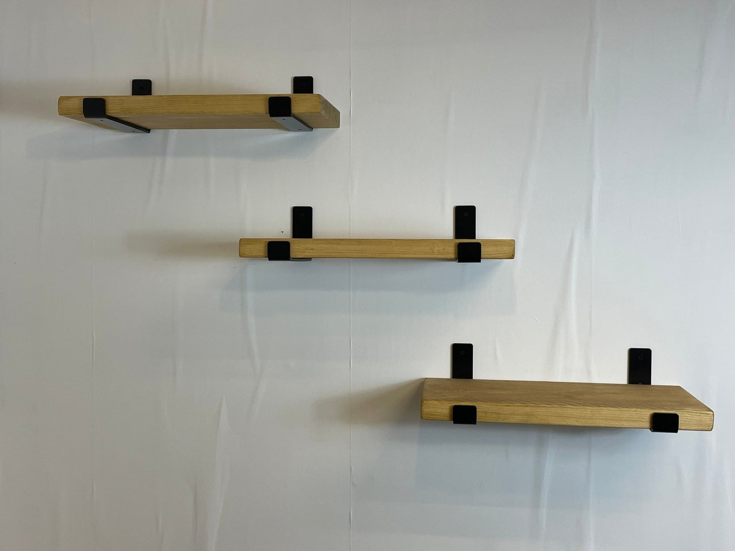 Rustic Wood Shelves with Black Metal Industrial Brackets - 21cm Deep