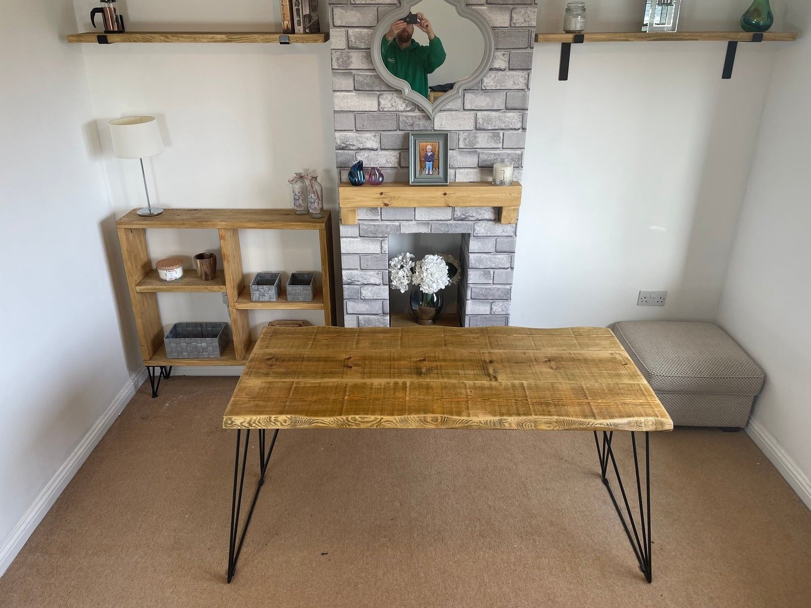 Live Edge Dining Table with Industrial style hair pin legs, Rustic solid wood dining table - 5 wood finishes and 3 legs colours.