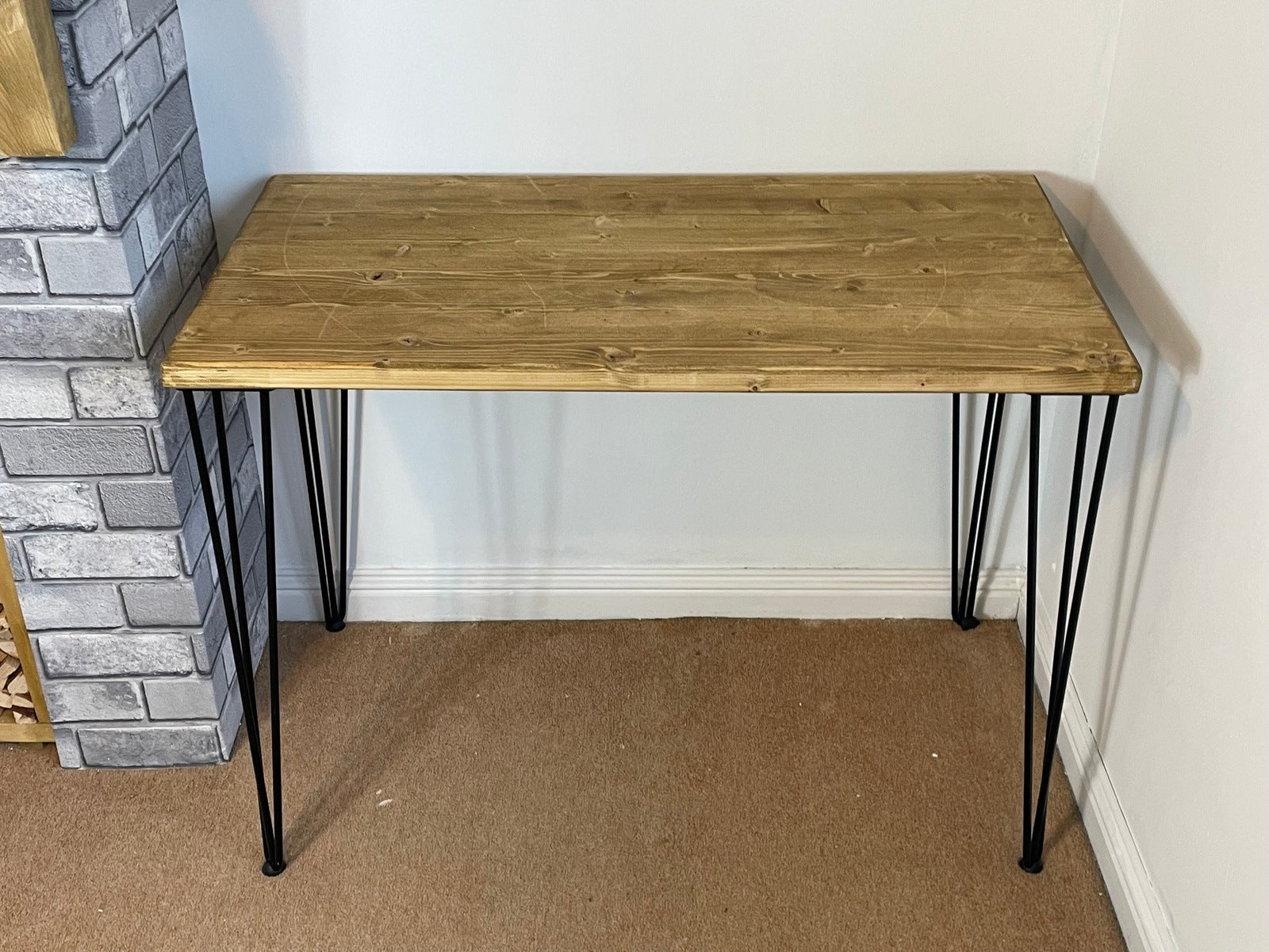 Contemporary Office Desk with Hairpin Legs. Planed timber top in 5 wood colours