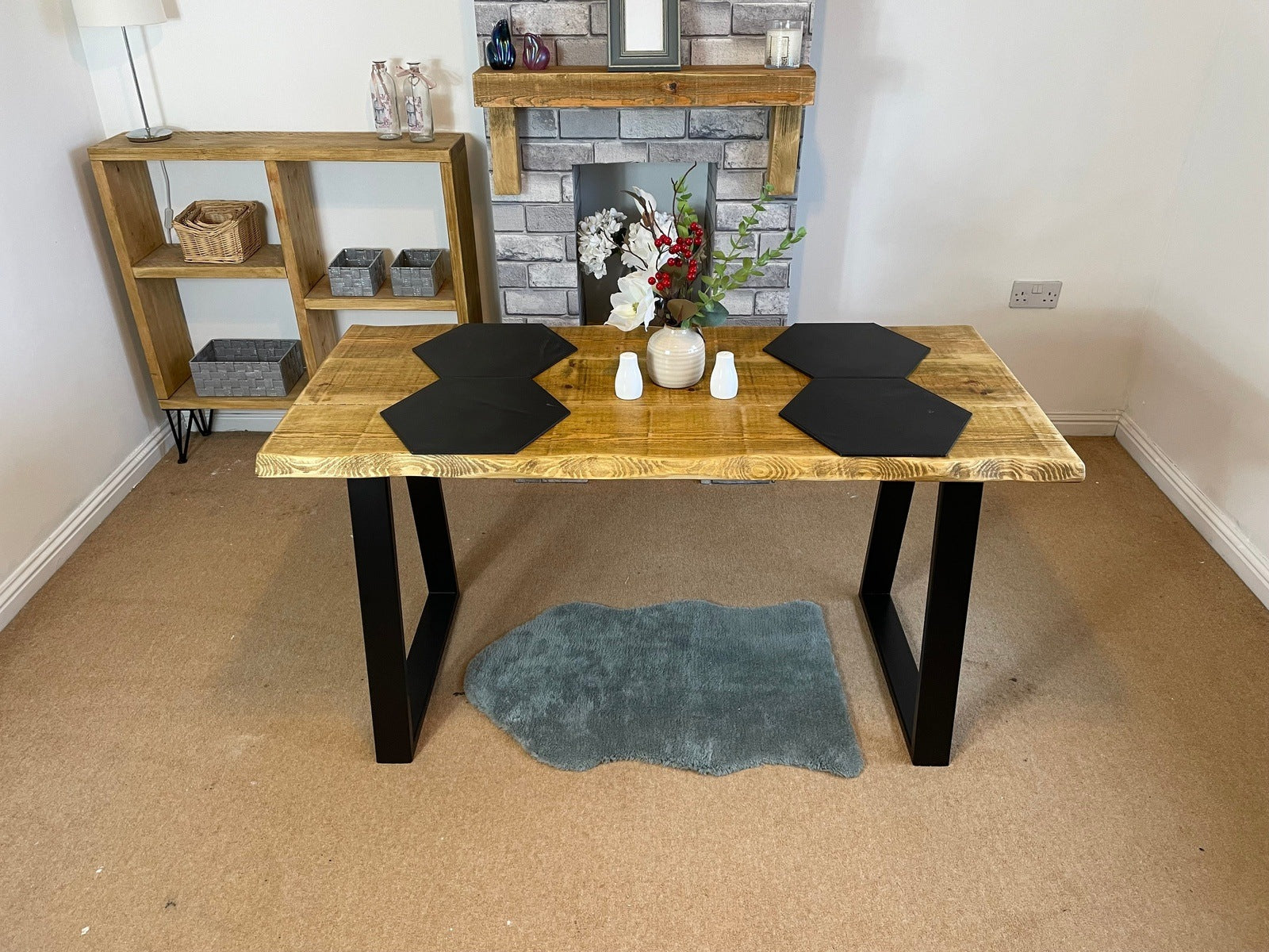 Live Edge Dining Table with Industrial box section legs in various styles