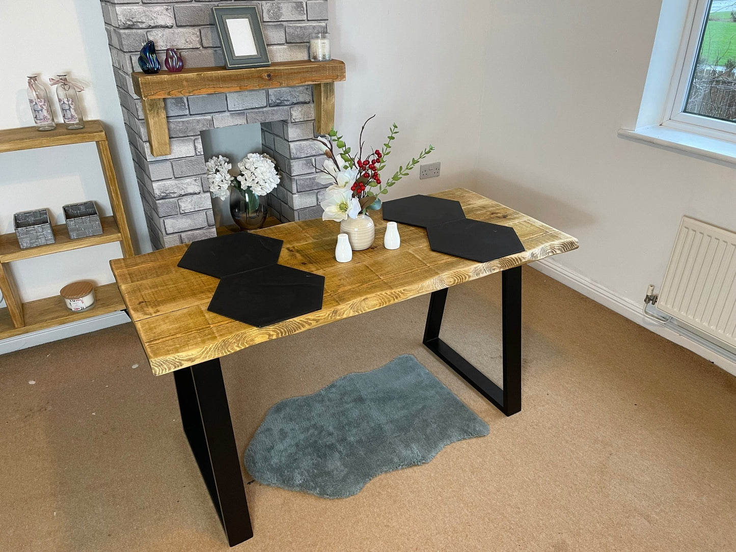 Live Edge Dining Table with Industrial box section legs in various styles