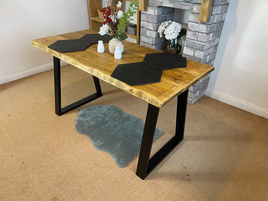 Live Edge Dining Table with Industrial box section legs in various styles