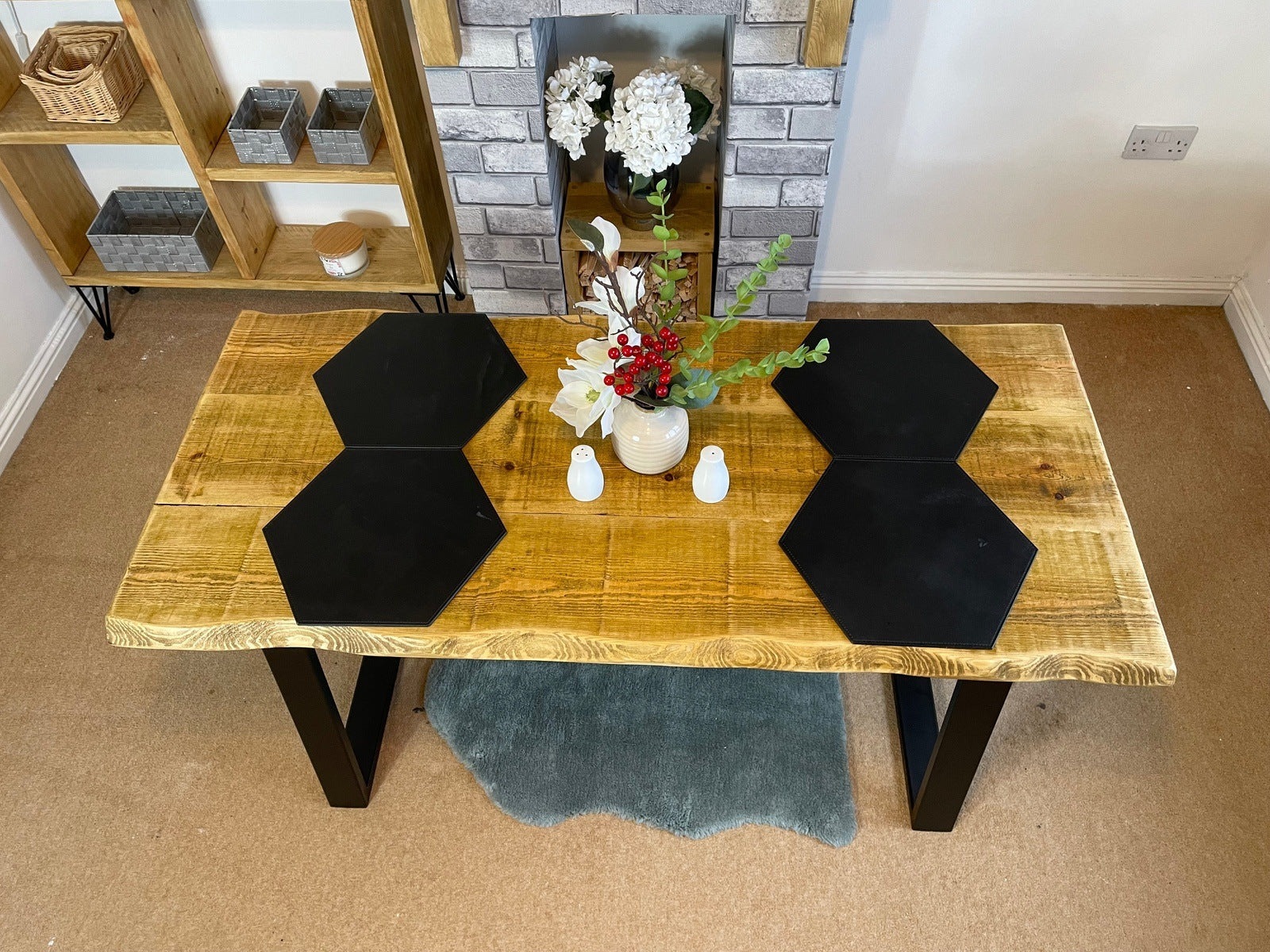 Live Edge Dining Table with Industrial box section legs in various styles