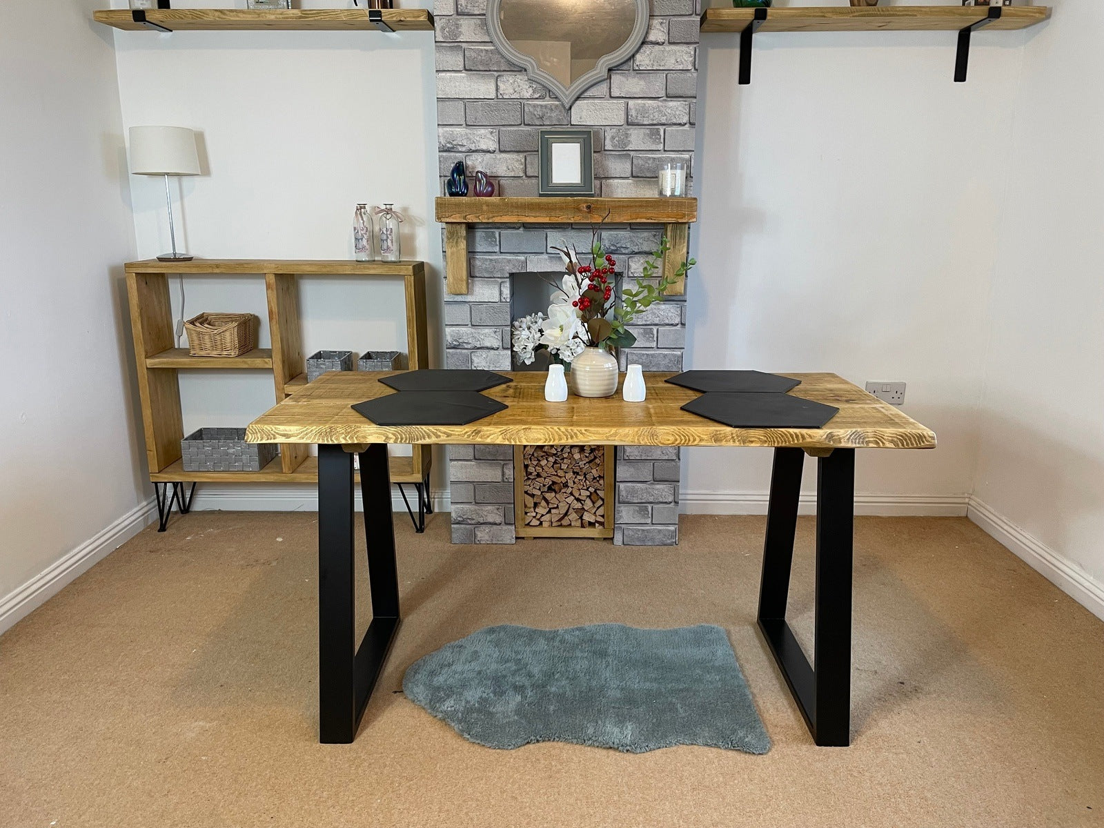 Live Edge Dining Table with Industrial box section legs in various styles