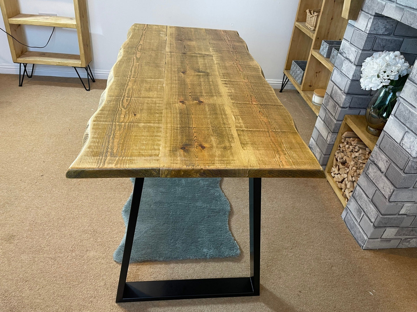 Live Edge Dining Table with Industrial box section legs in various styles