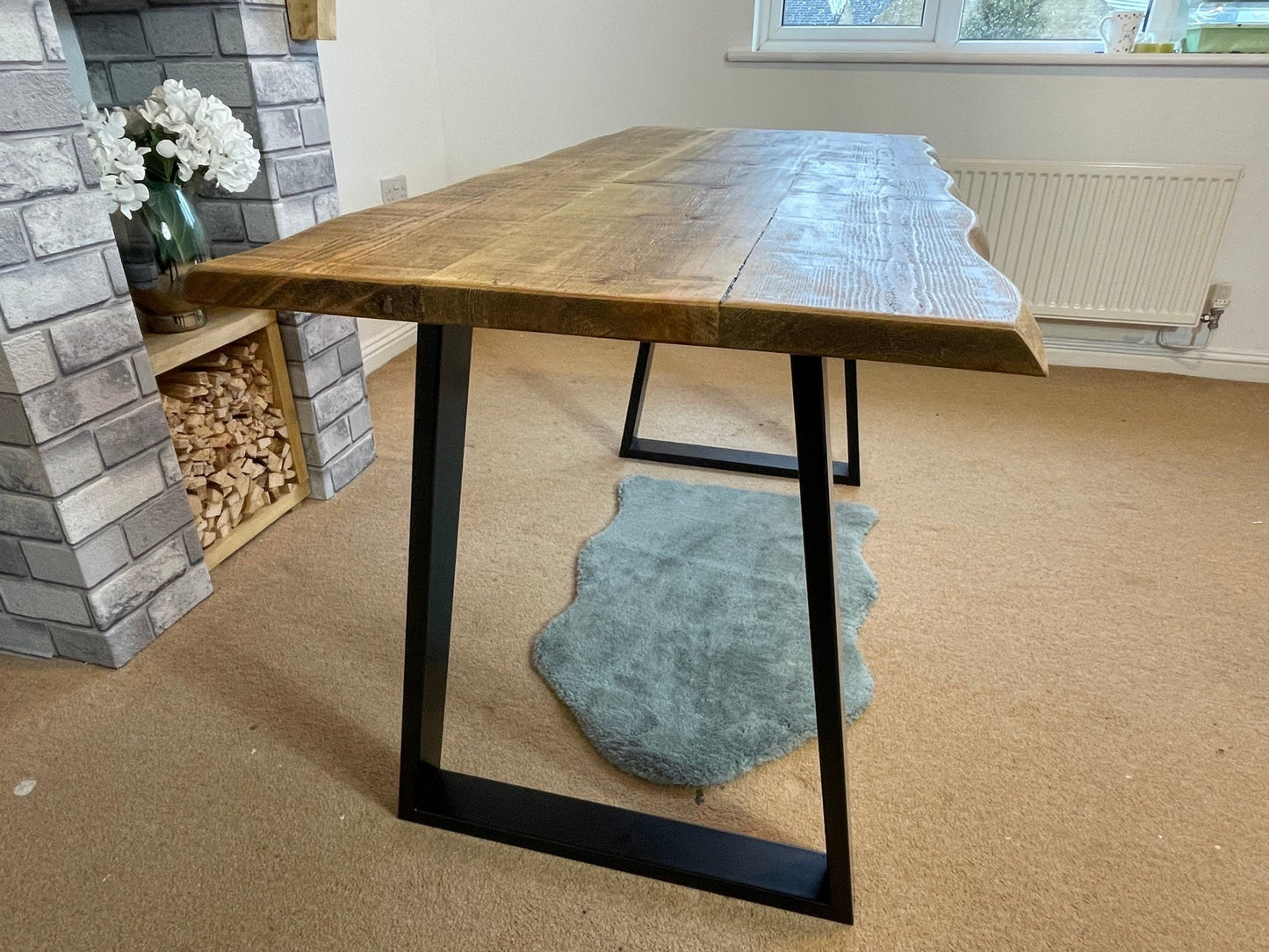 Live Edge Dining Table with Industrial box section legs in various styles