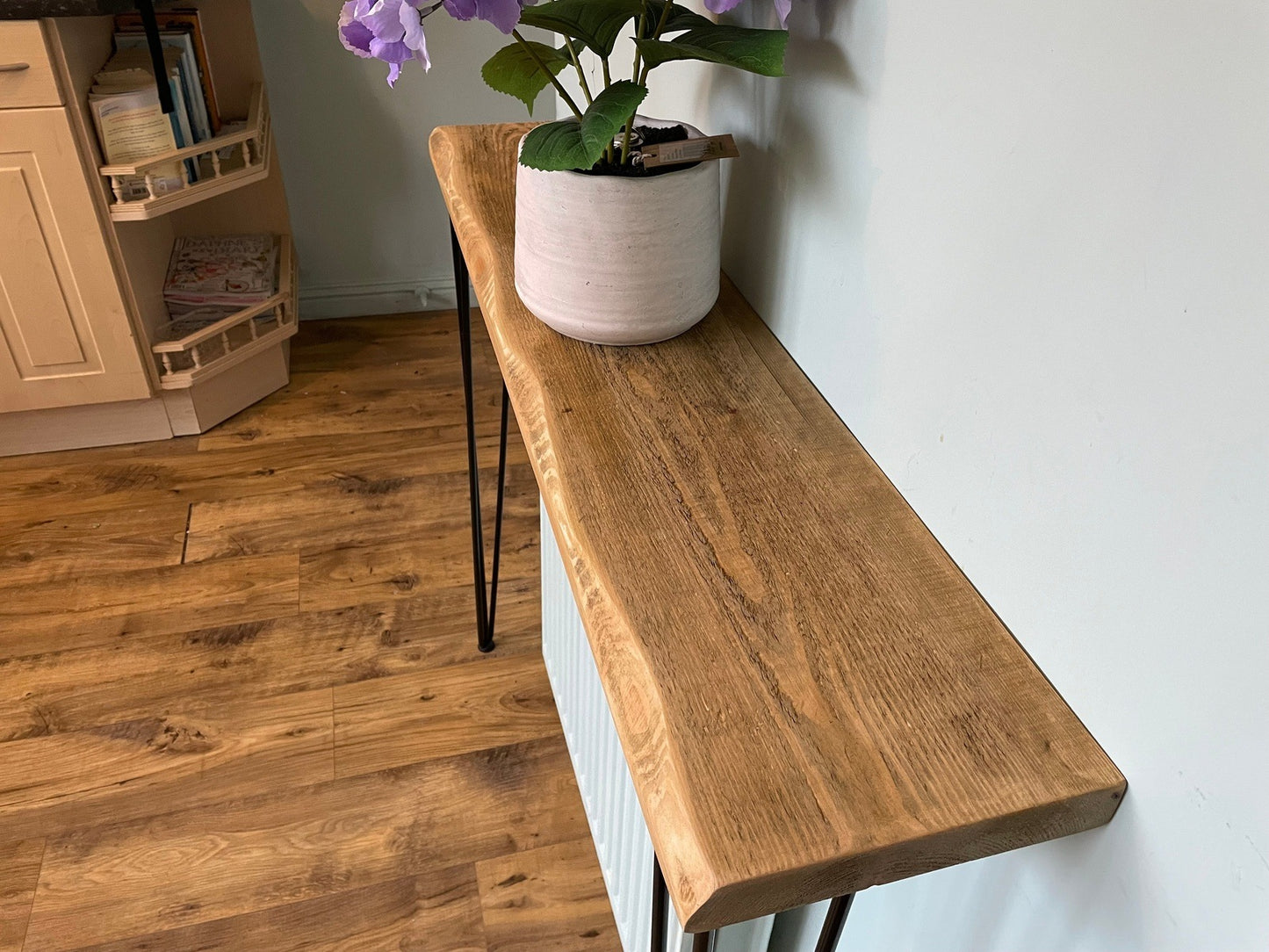 live edge Console Table with Hairpin Legs, radiator shelf, Wooden Rustic Hallway table, Radiator Shelf / Cover, Handmade Wooden Hall Table.